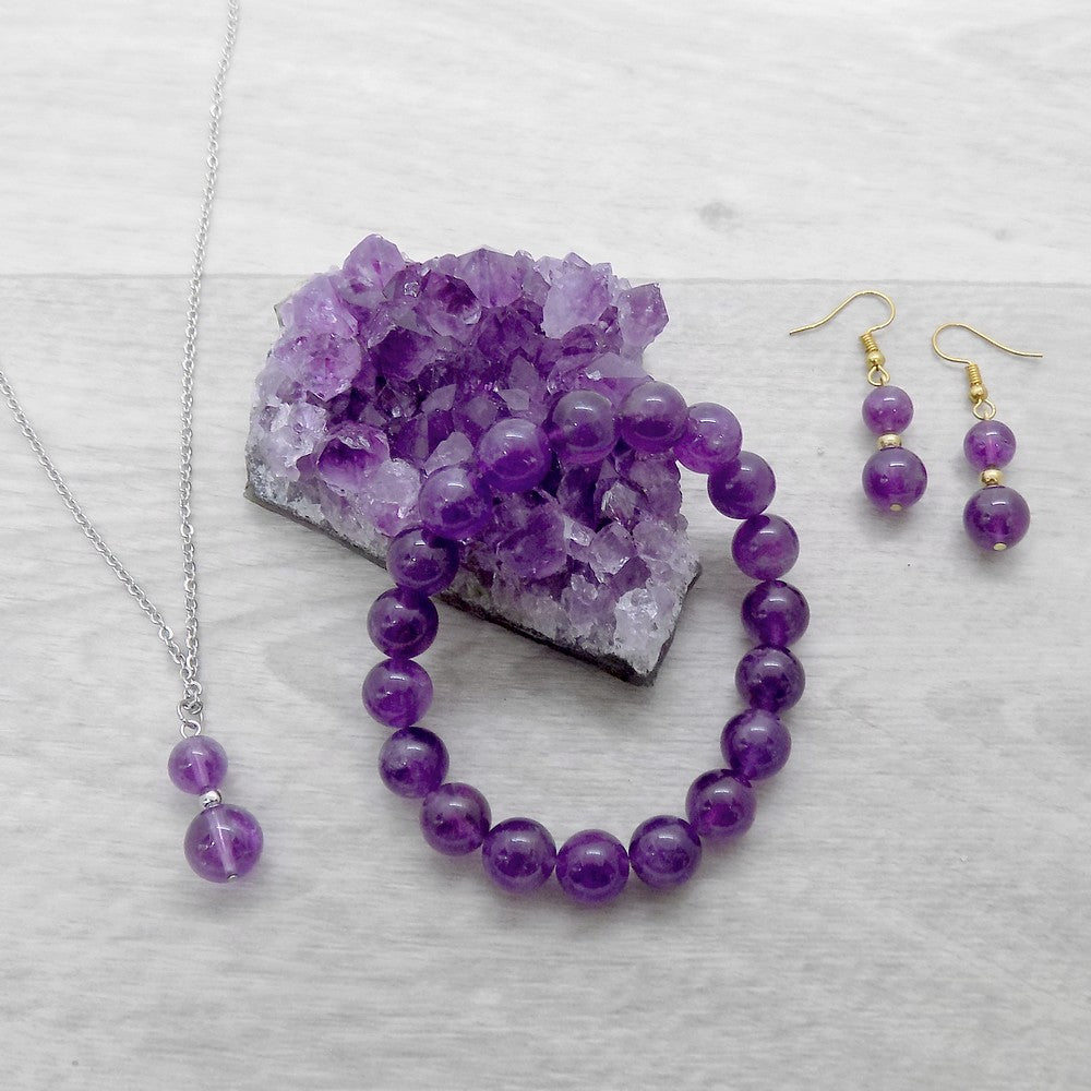 Collier En Améthyste Monté Main Sur Acier Inoxydable - Neuf Avec étiquettes - Livraison GRATUITE