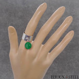 Bague large argentée ajustable à perle de jade de Malaisie en acier chirurgical