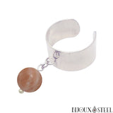 Bague large argentée ajustable à perle de pierre du soleil 8mm en pierre naturelle
