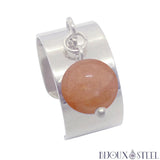 Bague large pampille argentée ajustable à perle de pierre du soleil