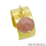 Bague large pampille dorée réglable à perle de pierre du soleil