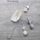 Boucles d'oreilles et colliers argentés en quartz tourmaline et acier inoxydable