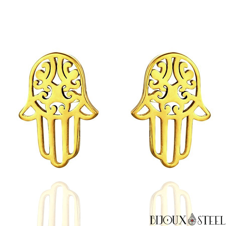 Boucles D'oreilles Puces Main De Fatma - Argent 925 Massif - 8 Mm - Dolly-Bijoux - Neuf Avec étiquettes