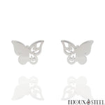 Boucles d'oreilles papillons argentés en acier inoxydable
