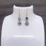 Boucles d'oreilles pendantes deux perles de quartz tourmaline en pierre et acier inoxydable doré