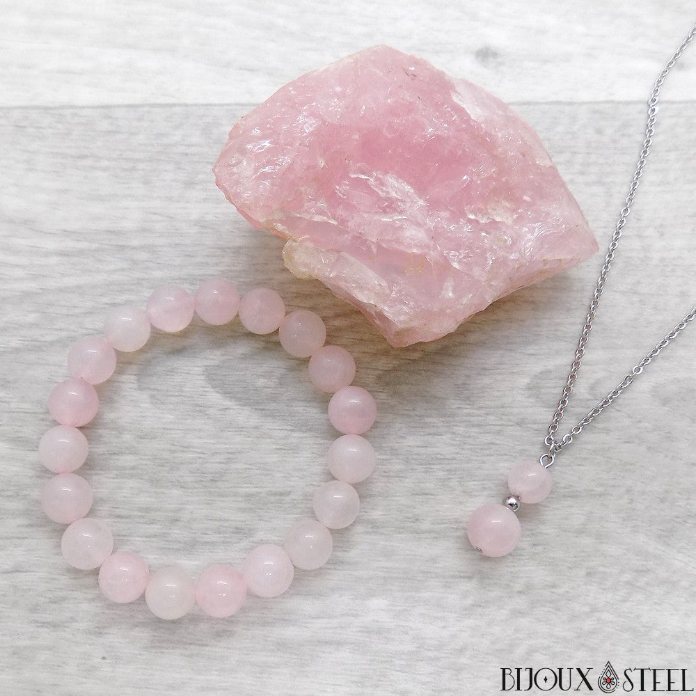 Bracelet Perles En Quartz Rose 8 Mm - Neuf Avec étiquettes, Style Amitié Ou Chakra