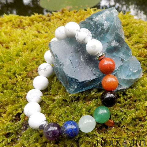 Bracelet d'harmonisation 7 chakras en howlite pierre naturelle