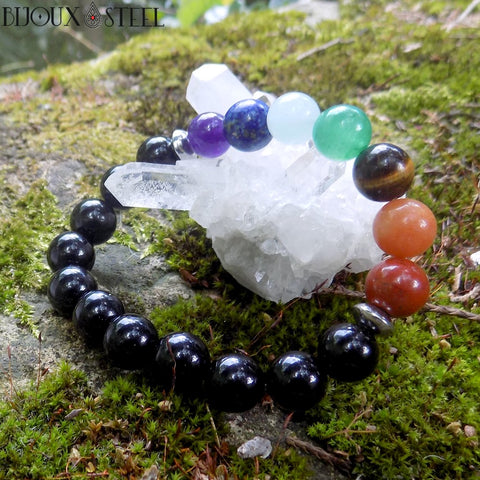 Bracelet d'harmonisation 7 chakras en onyx noir