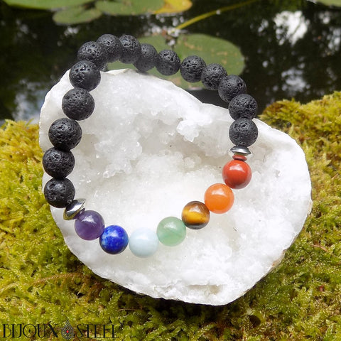 Bracelet d'harmonisation 7 chakras en pierre de lave 8mm