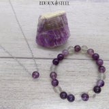 Bracelet de perles en fluorite violette et collier en fluorine violette
