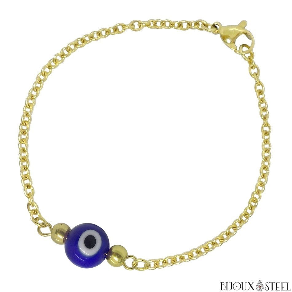 Bracelet élastique de Lithothérapie en Lapis Lazuli et Oeil Turc Nazar  Boncuk