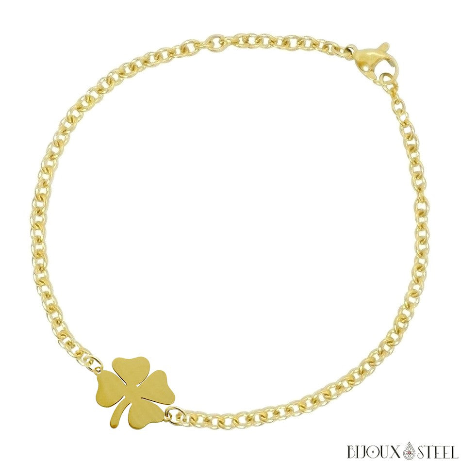 Bracelet Trèfle à 4 Feuilles En Acier Inoxydable Pour Femme - Porte-bonheur Irlandais, Ajustable, Cadeau Symbolique - 6