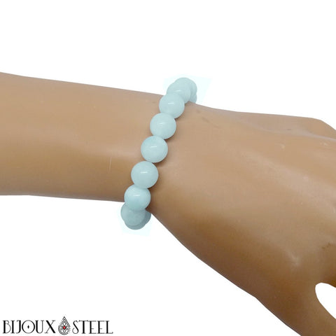 Bracelet élastique en perles d'aigue-marine 8mm en pierre naturelle