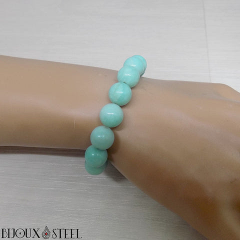 Bracelet élastique en perles d'amazonite 10mm en pierre naturelle