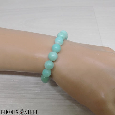 Bracelet élastique en perles d'amazonite 8mm en pierre naturelle