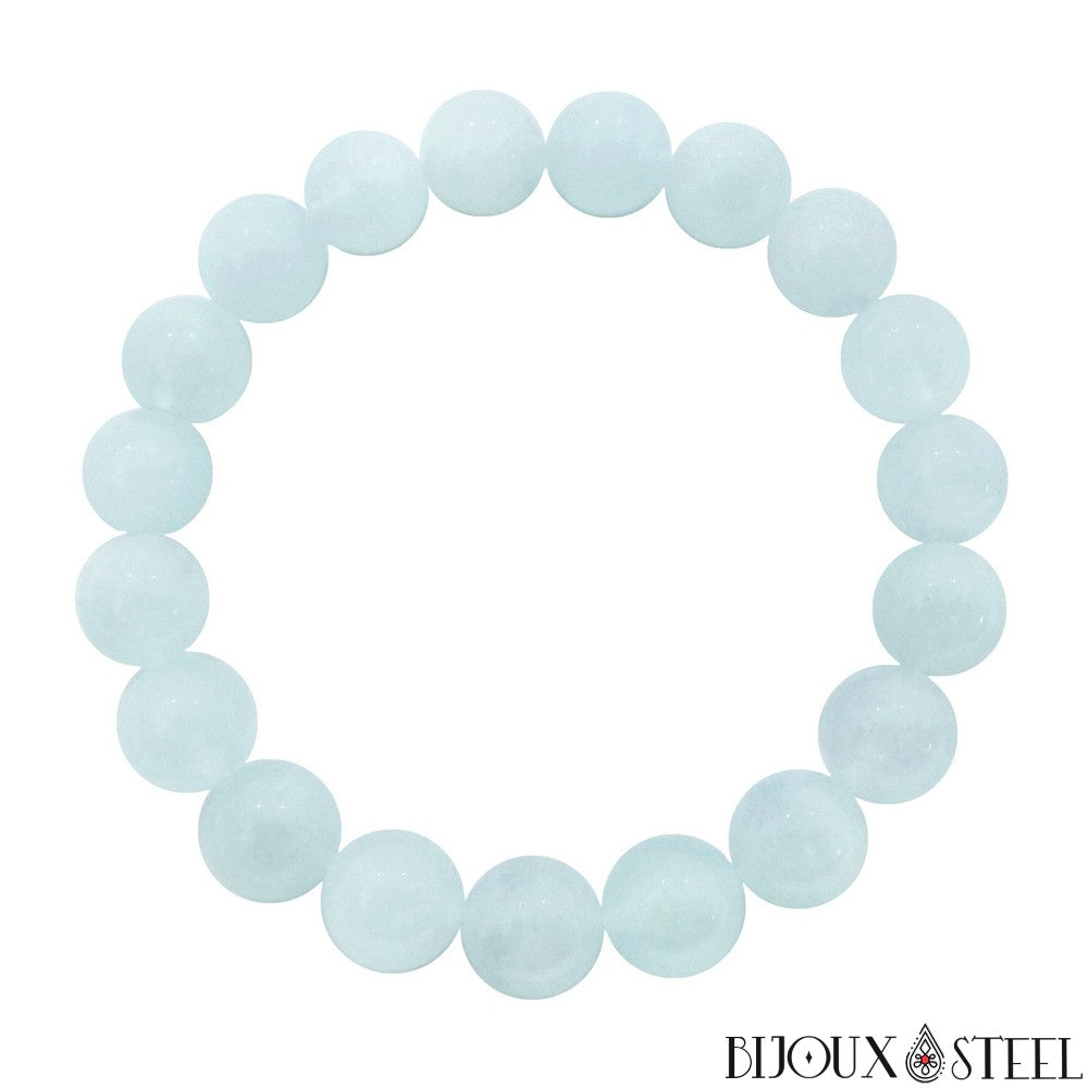 Bracelet Perles Aigue-marine 10mm - Sur Mesure Fait Main - Neuf Sans Emballage