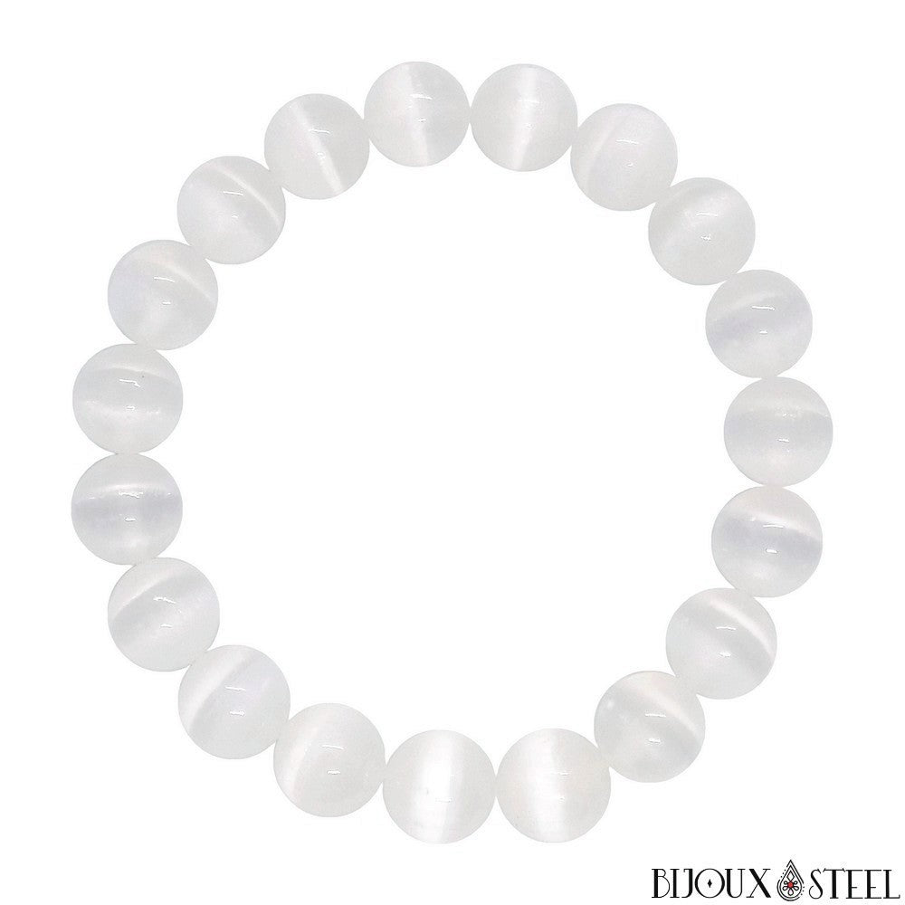 Collier Perles Sélénite Du Maroc 8 Mm - Chaine Acier Inoxydable Bijoux Pierres Naturelles Collier Perles Sélénite Du Maroc 8 Mm - Chaine Acier Inoxydable Bijoux Pierres Naturelles
