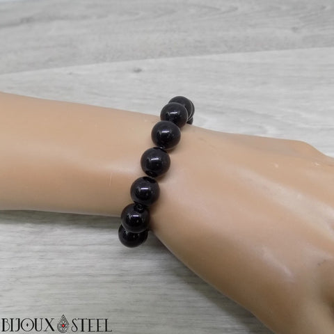 Bracelet en perles de tourmaline noire 10mm pierre naturelle