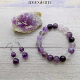 Bracelet et boucles d'oreilles en fluorine violette