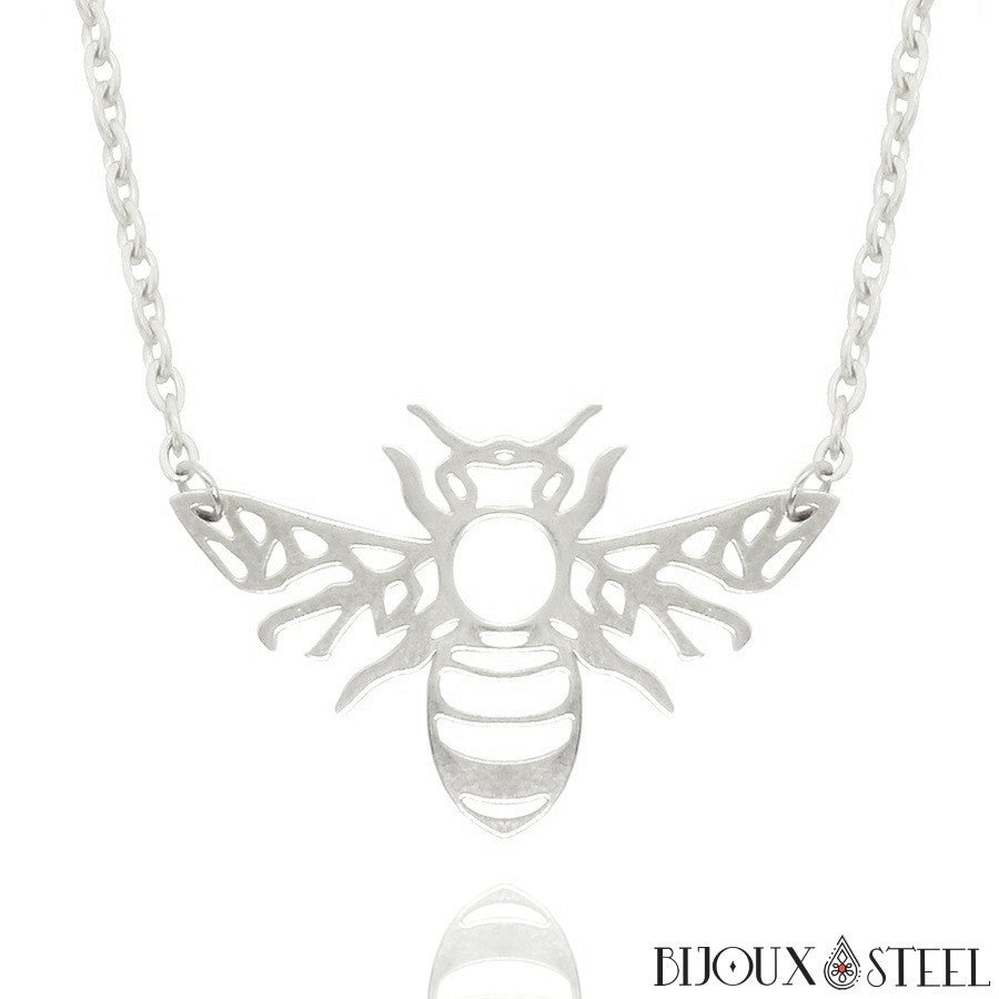 Collier argent abeille oxydes - | bijouterie en ligne - ras du cou