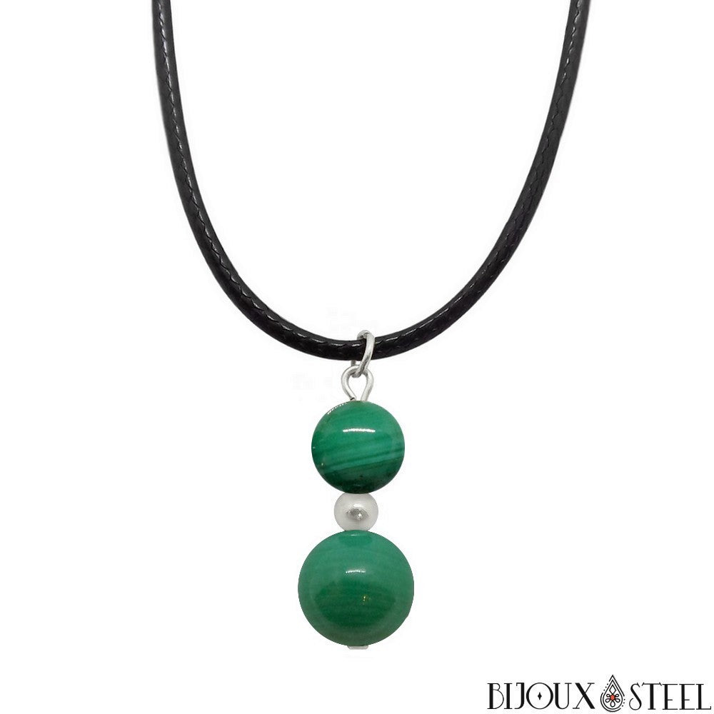 Collier De Perles En Malachite Et Argent Sterling - Longueur 41-45 Cm, Occasion En Bon état