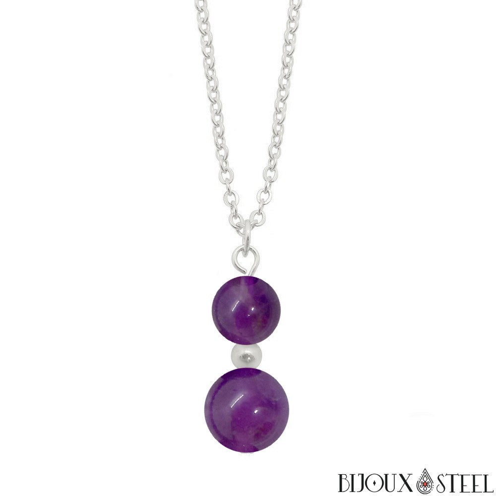 Pendentif Améthystes Et Acier Inoxydable – Création Unique Atelier Lunaire