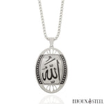 Collier à pendentif médaille ovale argentée Allah arabe en acier inoxydable
