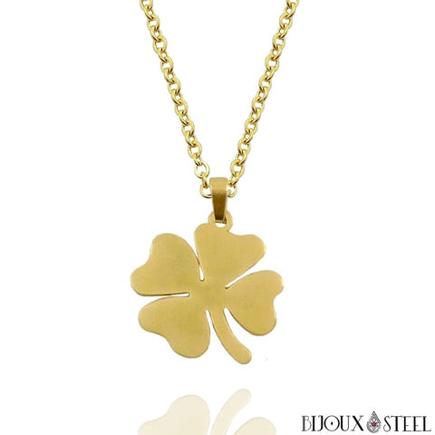 Collier à pendentif trèfle à quatre feuilles doré en acier inoxydable