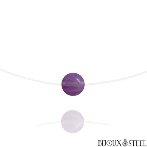 Collier à perle de fluorite violette 10mm en pierre naturelle sur fil de nylon