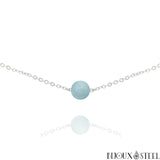 Collier argenté à perle d'aigue-marine 8mm en pierre naturelle et acier inoxydable