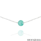 Collier ras du cou argenté à perle d'amazonite 10mm en pierre naturelle et acier