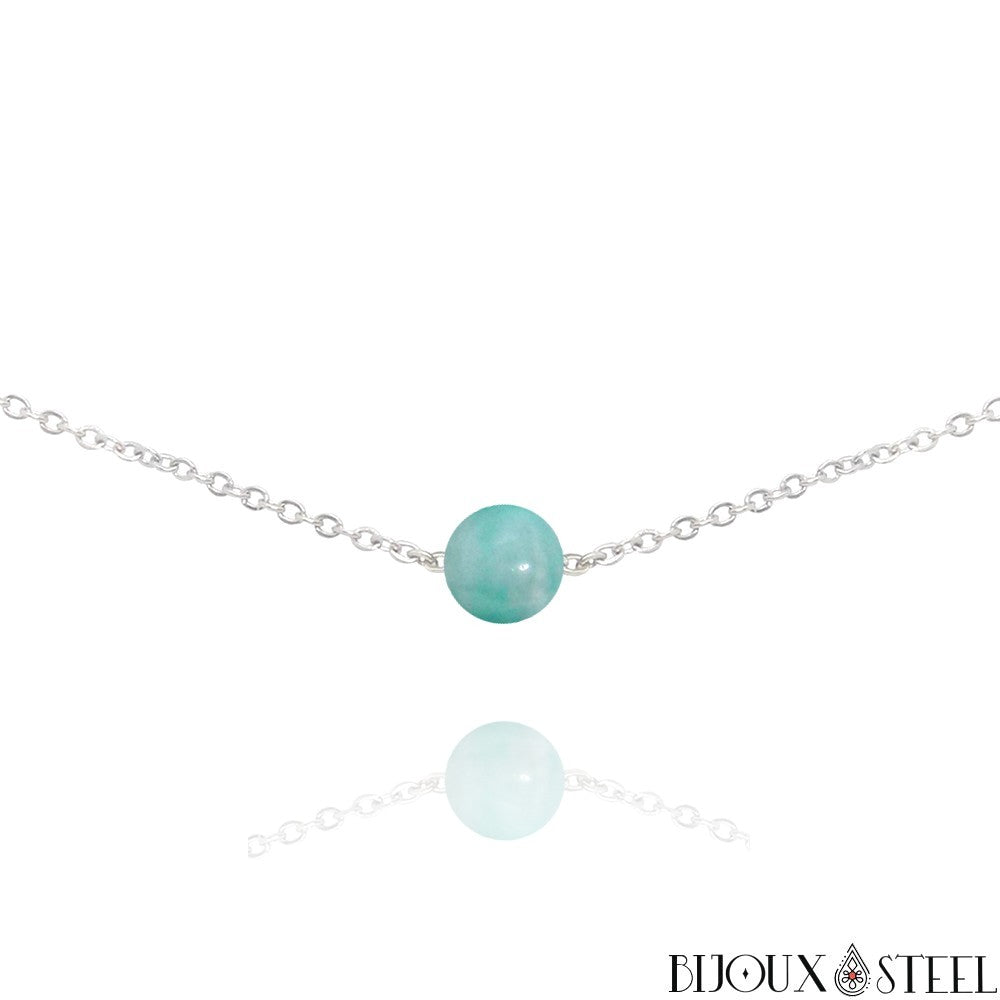 Collier En Argent Doré Pierre Naturelle Amazonite Et Perle Naturelle Blanche Collier En Argent Doré Pierre Naturelle Amazonite Et Perle Naturelle Blanche
