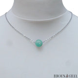 Collier argenté à perle d'amazonite