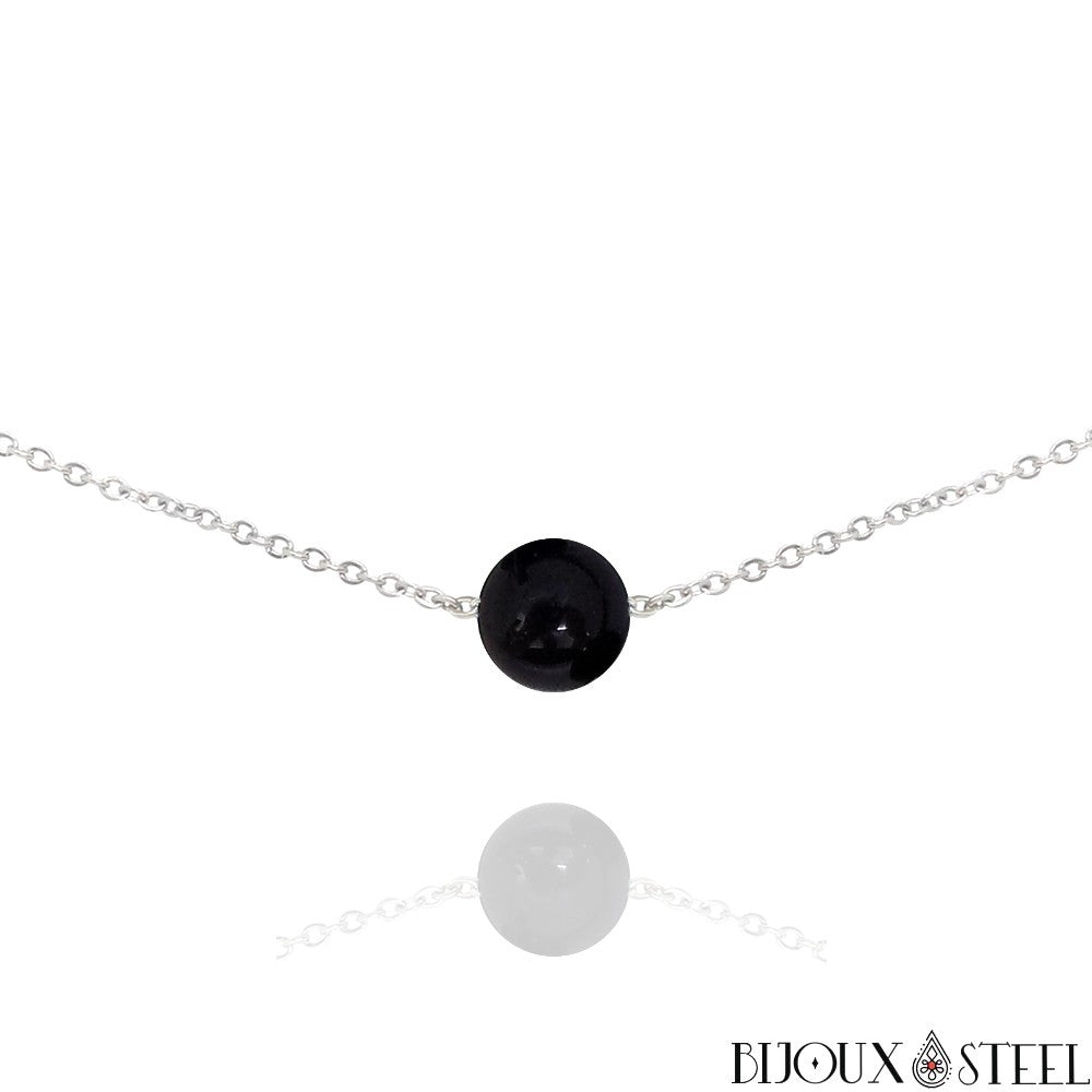 Pendentif Majorica Avec Perle Grise - Collection Petra - Acier Inoxydable - Perle Ronde 12 Mm - Chaîne Ajustable 42-47 Cm - 10
