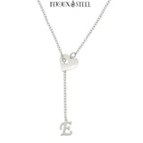 Collier argenté en y coeur ajouré et lettre personnalisée en acier inoxydable