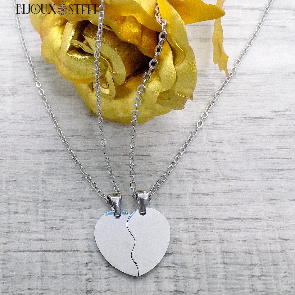 Acier Inoxydable Collier Homme Couple Collier à Pendentif Coeur