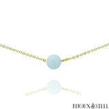 Collier doré à perle d'aigue-marine 10mm en acier inoxydable et pierre naturelle