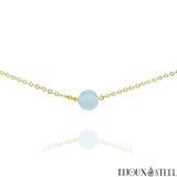 Collier doré à perle d'aigue-marine 8mm en pierre naturelle et acier inoxydable