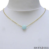 Collier doré ras du cou à perle d'aigue marine en acier chirurgical