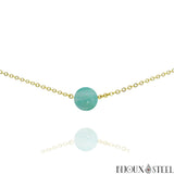 Collier doré à perle d'amazonite 10mm en acier inoxydable et pierre naturelle