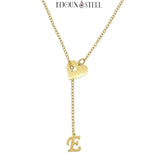 Collier doré en y coeur ajouré et lettre personnalisée en acier inoxydable