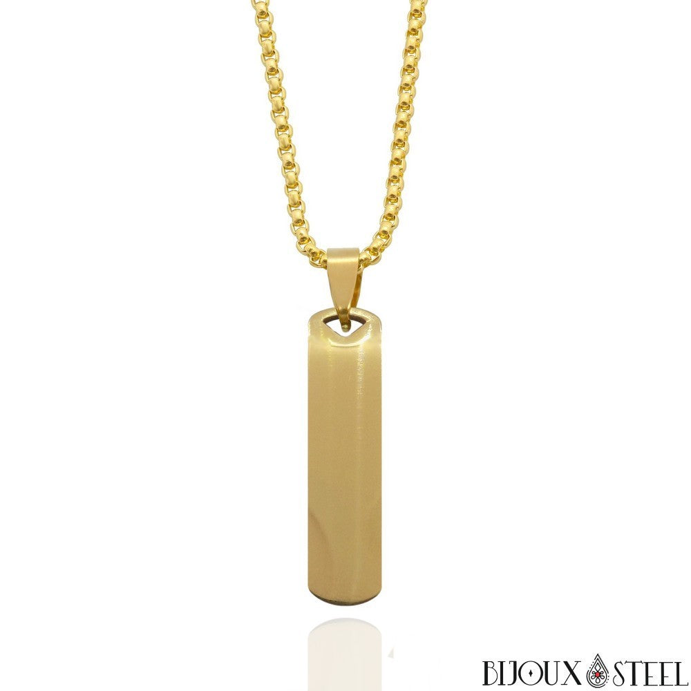 Collier homme rectangle en acier inoxydable