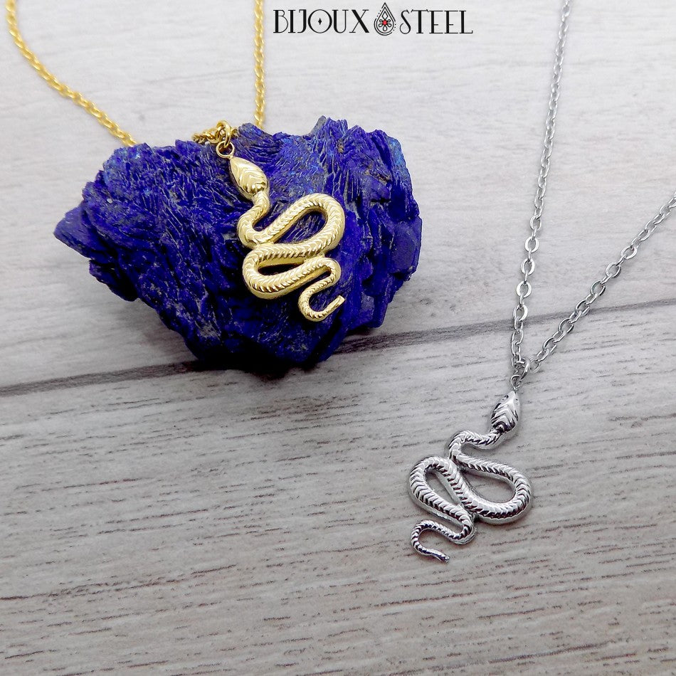 COAI Pendentif Goutte Collier Pierre Naturelle Femme - Chaîne Serpent Acier Inoxydable, Labradorite Ou Autres Pierres, Bijou Élégant Cadeau