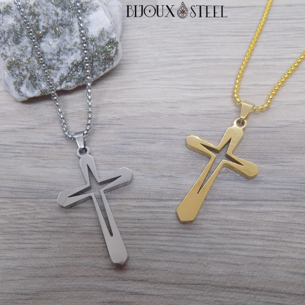 Collier homme croix creuse en acier inoxydable Bijoux Steel