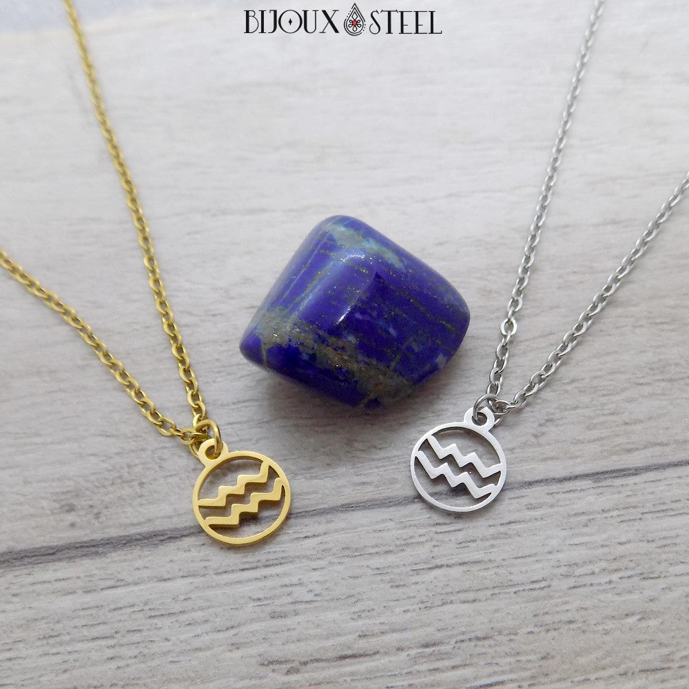 Collier à pendentif signe astrologique verseau en acier inoxydable