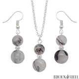 Parure argentée doubles perles en quartz tourmaline pierre naturelle