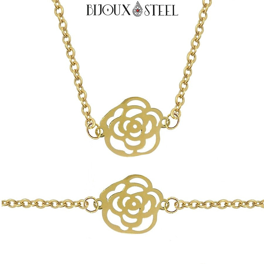 Parure De Bijoux 3 Pièces Fleur Strass Blanc Sur Métal Doré - Sans Nickel - Neuf Avec étiquettes