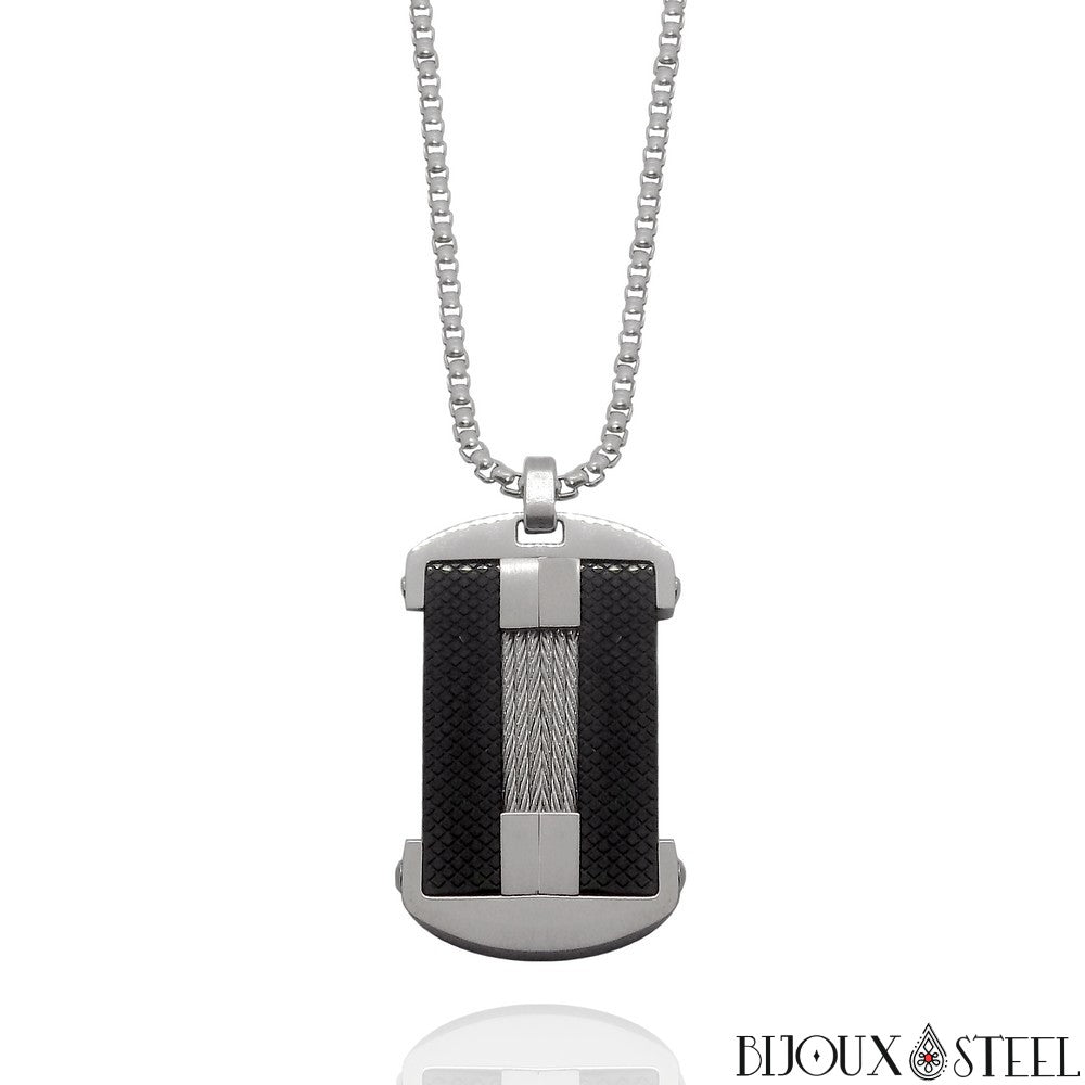 Collier homme fibre de carbone et acier inoxydable Bijoux Steel
