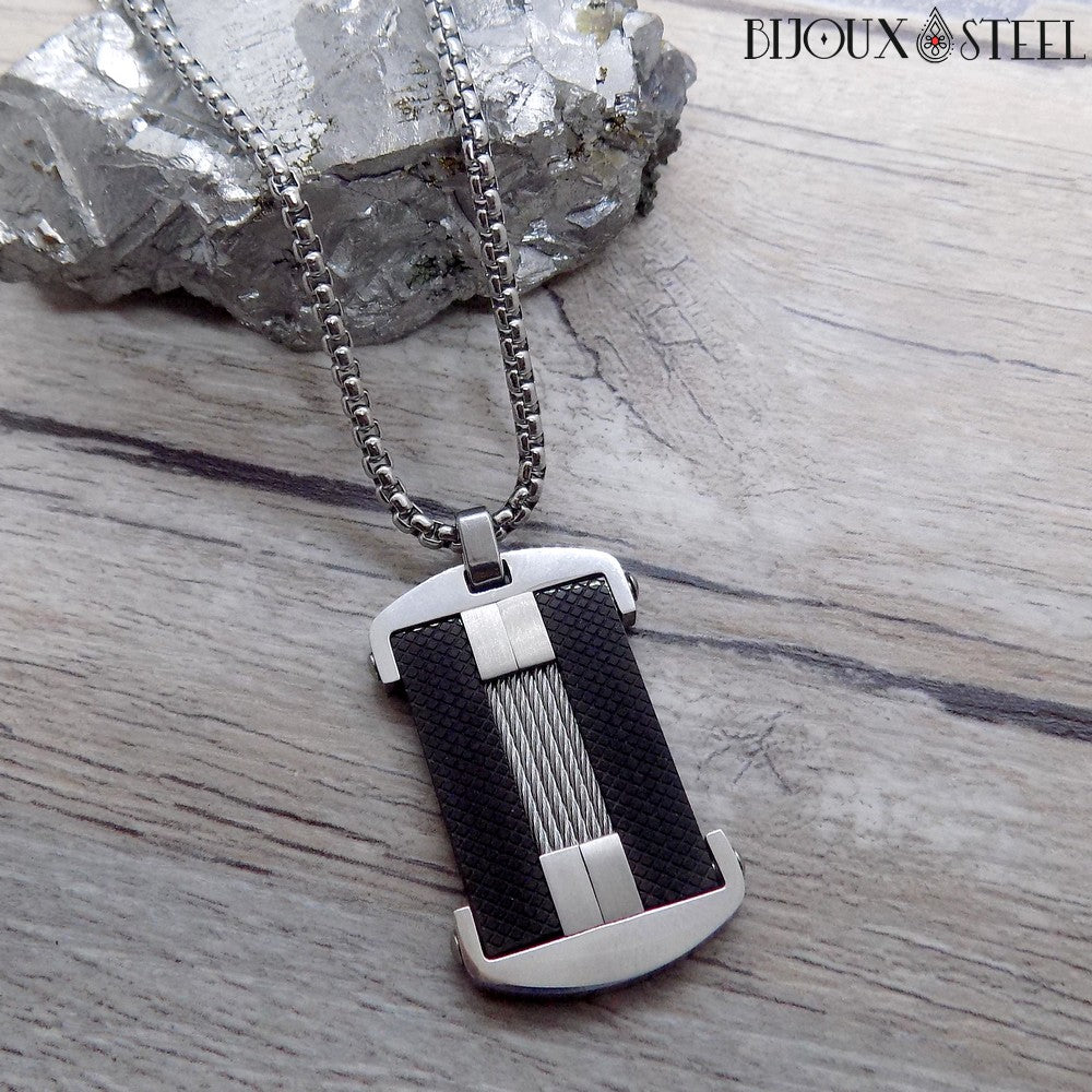 Collier homme fibre de carbone et acier inoxydable Bijoux Steel