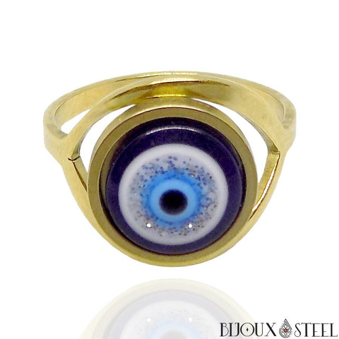 Bague mauvais oeil dorée en acier inoxydable